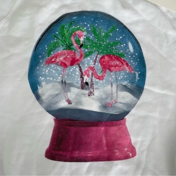 NWT new Wildfox SMALL White Snowy Tropics Sommers Snow Globe Sweatshirt flamingo - Picture 4 of 10